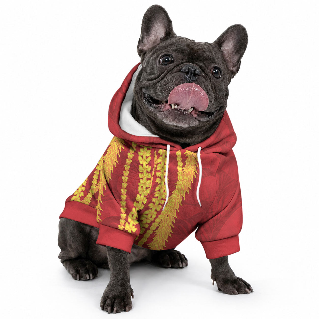 Hawaii Prince Kuhio Pet Hoodie Red Hawaiian Lau Maia With Leis LT05 - Polynesian Pride