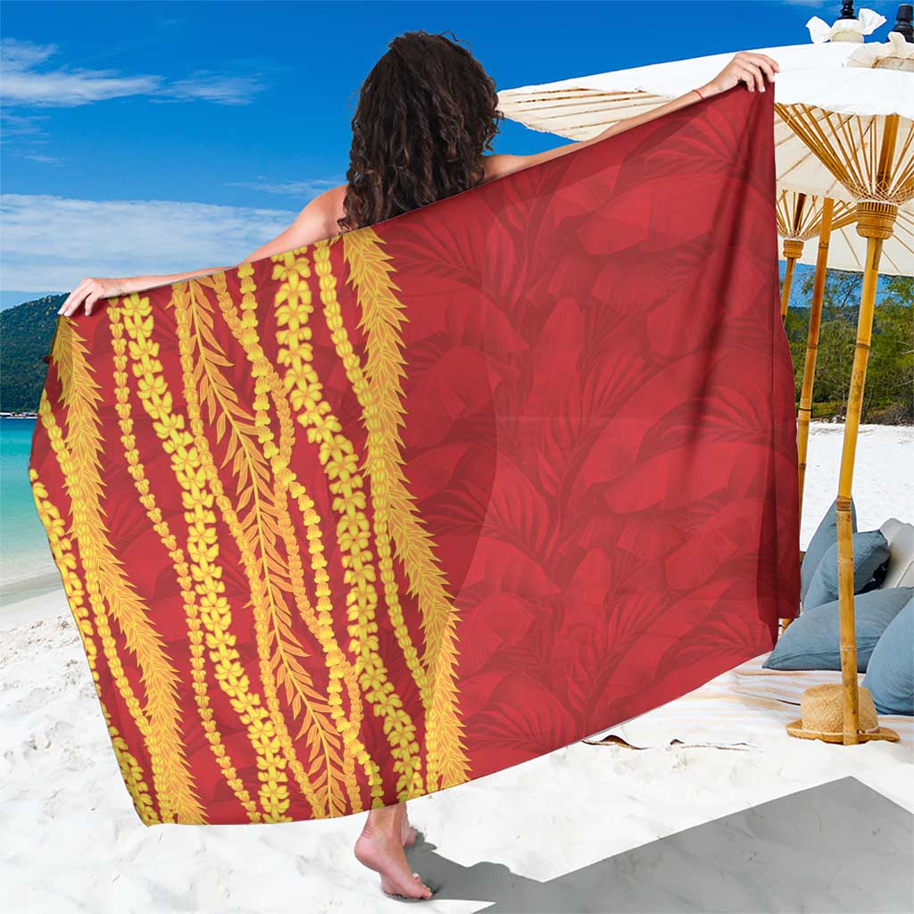 Hawaii Prince Kuhio Sarong Red Hawaiian Lau Maia With Leis LT05 One Size 44 x 66 inches Red - Polynesian Pride