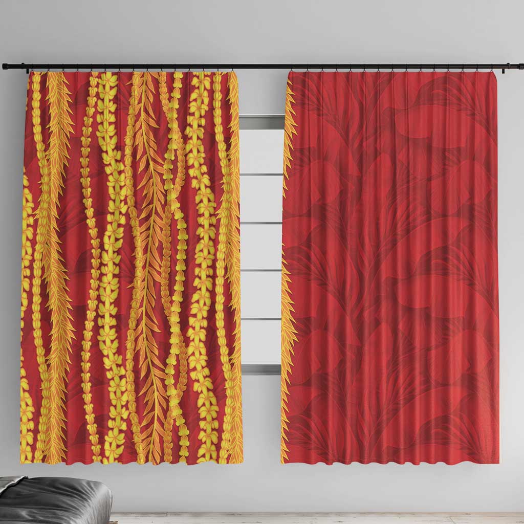 Hawaii Prince Kuhio Window Curtain Red Hawaiian Lau Maia With Leis LT05 With Hooks Red - Polynesian Pride