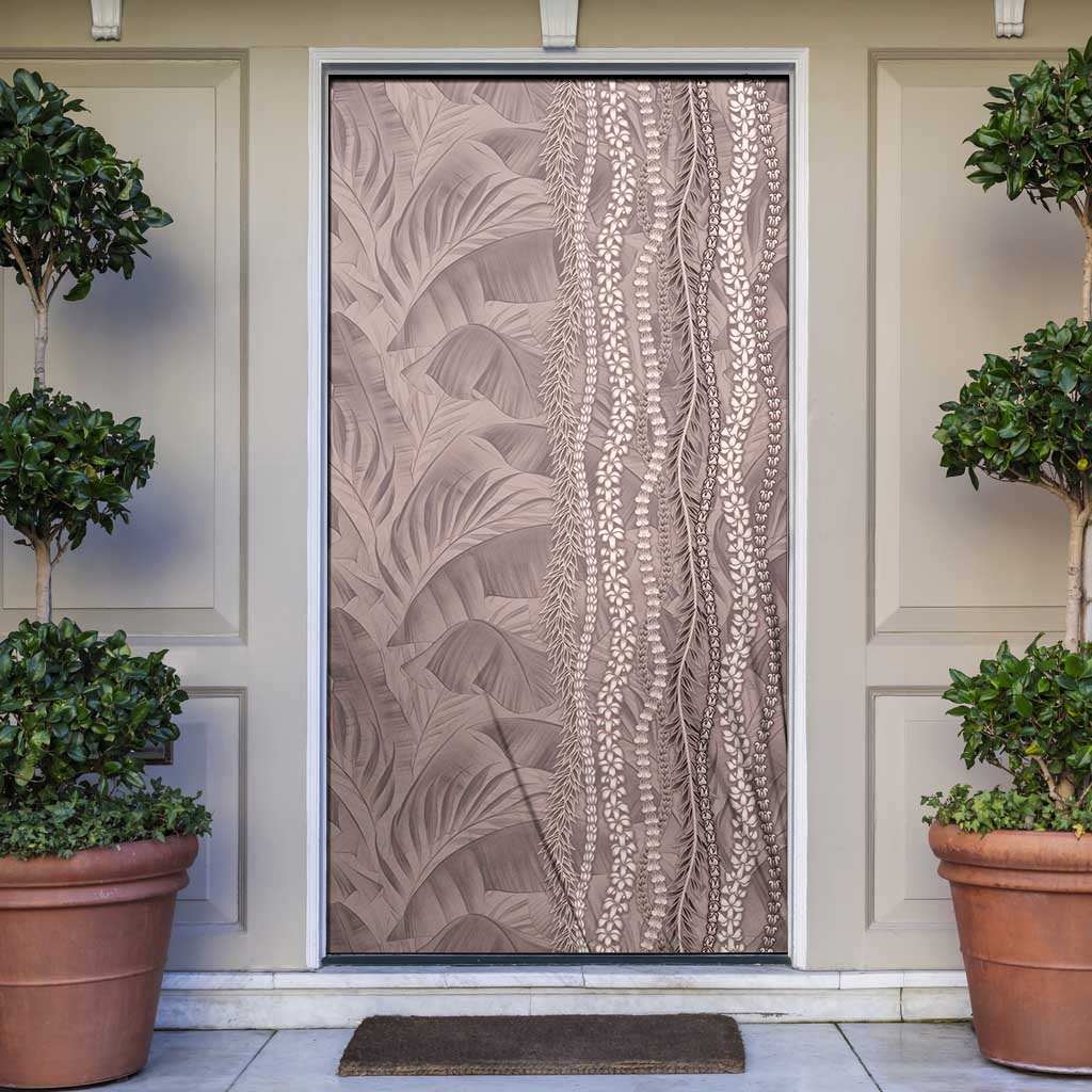 Hawaii Prince Kuhio Door Cover Mocha Hawaiian Lau Maia With Leis LT05 Mocha - Polynesian Pride