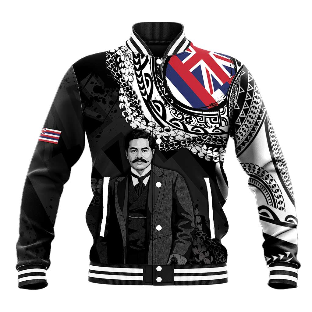 Personalised Hawaii Prince Kuhio Baseball Jacket Hawaiian Maile Lei LT05 Unisex Black - Polynesian Pride