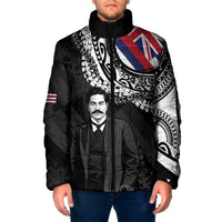 Personalised Hawaii Prince Kuhio Padded Jacket Hawaiian Maile Lei LT05 Men Black - Polynesian Pride