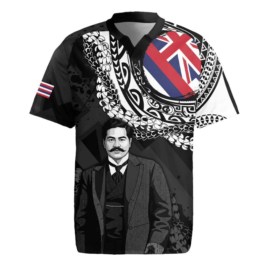 Personalised Hawaii Prince Kuhio Rugby Jersey Hawaiian Maile Lei LT05 Black - Polynesian Pride
