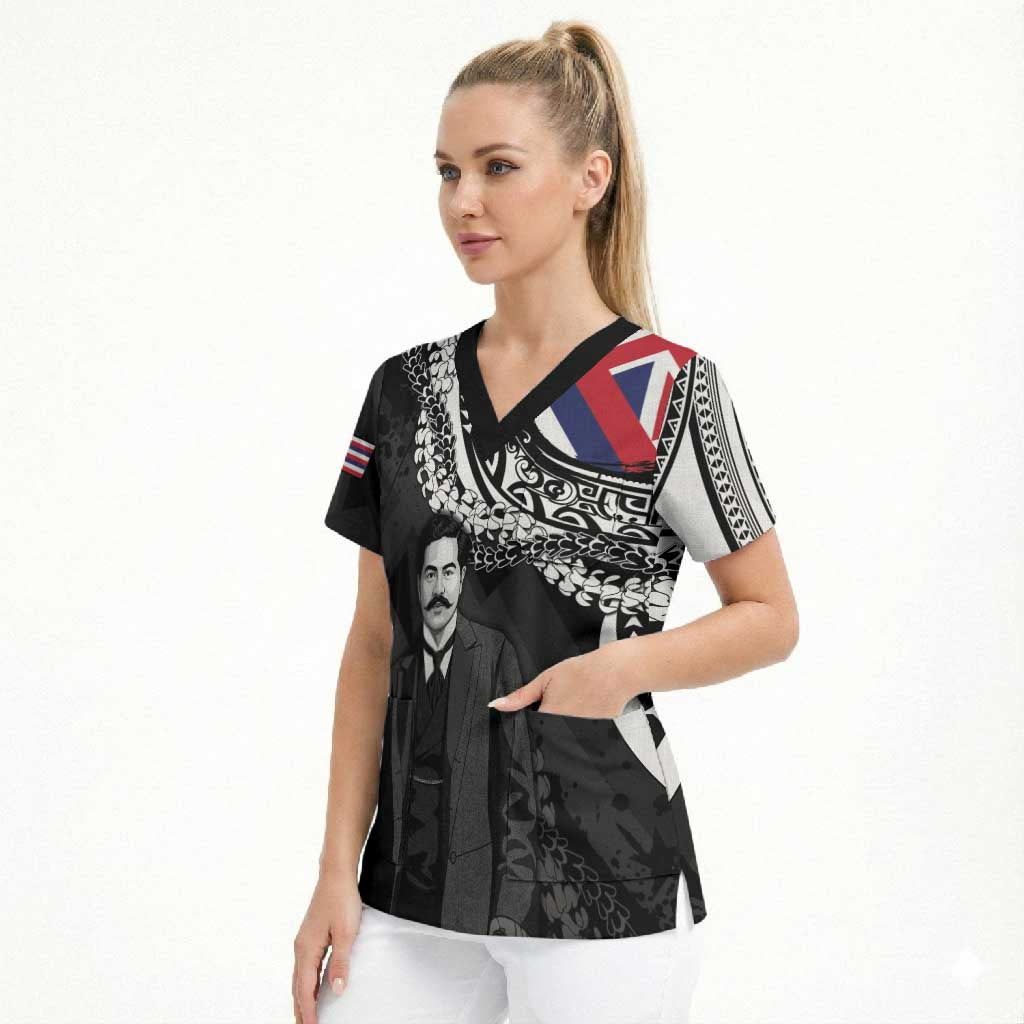 Personalised Hawaii Prince Kuhio Scrub Top Hawaiian Maile Lei LT05 - Polynesian Pride