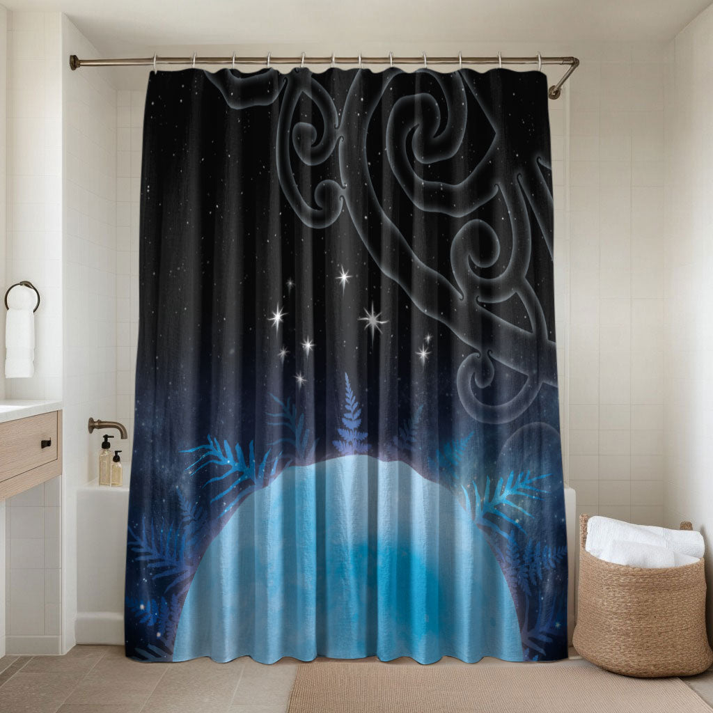 New Zealand Matariki Bathroom Set Pleiades Star Cluster Blue Galaxy LT05 Shower Curtain Only Blue - Polynesian Pride