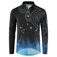 New Zealand Matariki Button Sweatshirt Pleiades Star Cluster Blue Galaxy LT05 Blue - Polynesian Pride