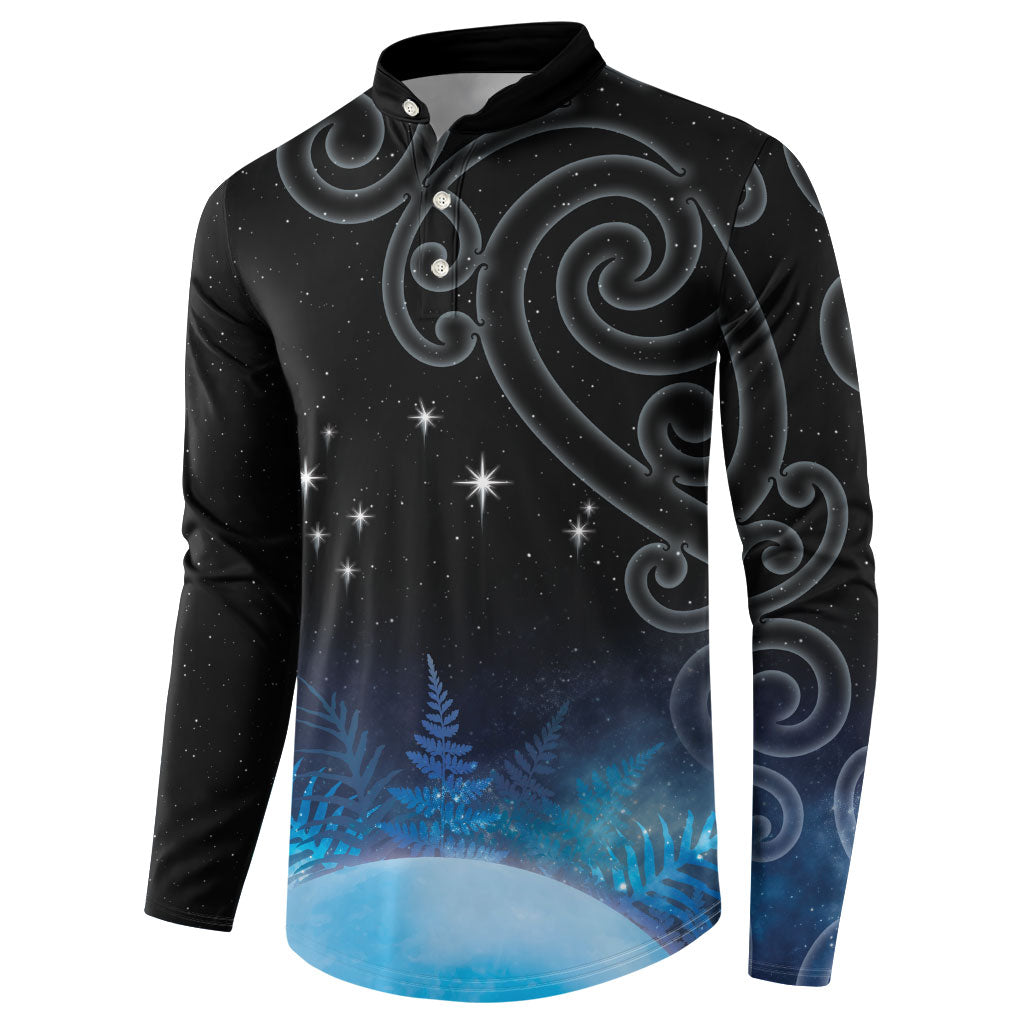 New Zealand Matariki Button Sweatshirt Pleiades Star Cluster Blue Galaxy LT05 - Polynesian Pride