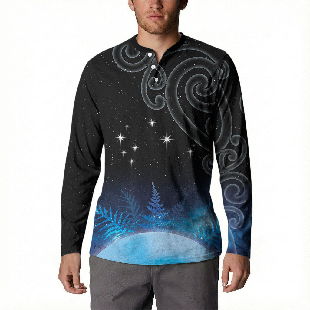New Zealand Matariki Button Sweatshirt Pleiades Star Cluster Blue Galaxy LT05 - Polynesian Pride