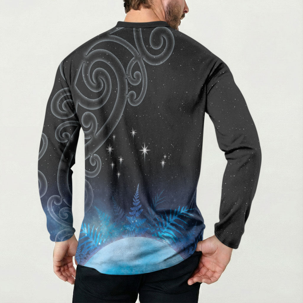New Zealand Matariki Button Sweatshirt Pleiades Star Cluster Blue Galaxy LT05 - Polynesian Pride