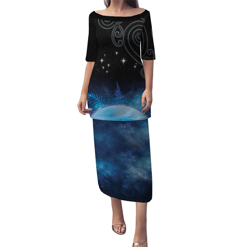 New Zealand Matariki Puletasi Pleiades Star Cluster Blue Galaxy LT05 Long Dress Blue - Polynesian Pride