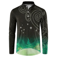 New Zealand Matariki Button Sweatshirt Pleiades Star Cluster Green Galaxy LT05 Green - Polynesian Pride
