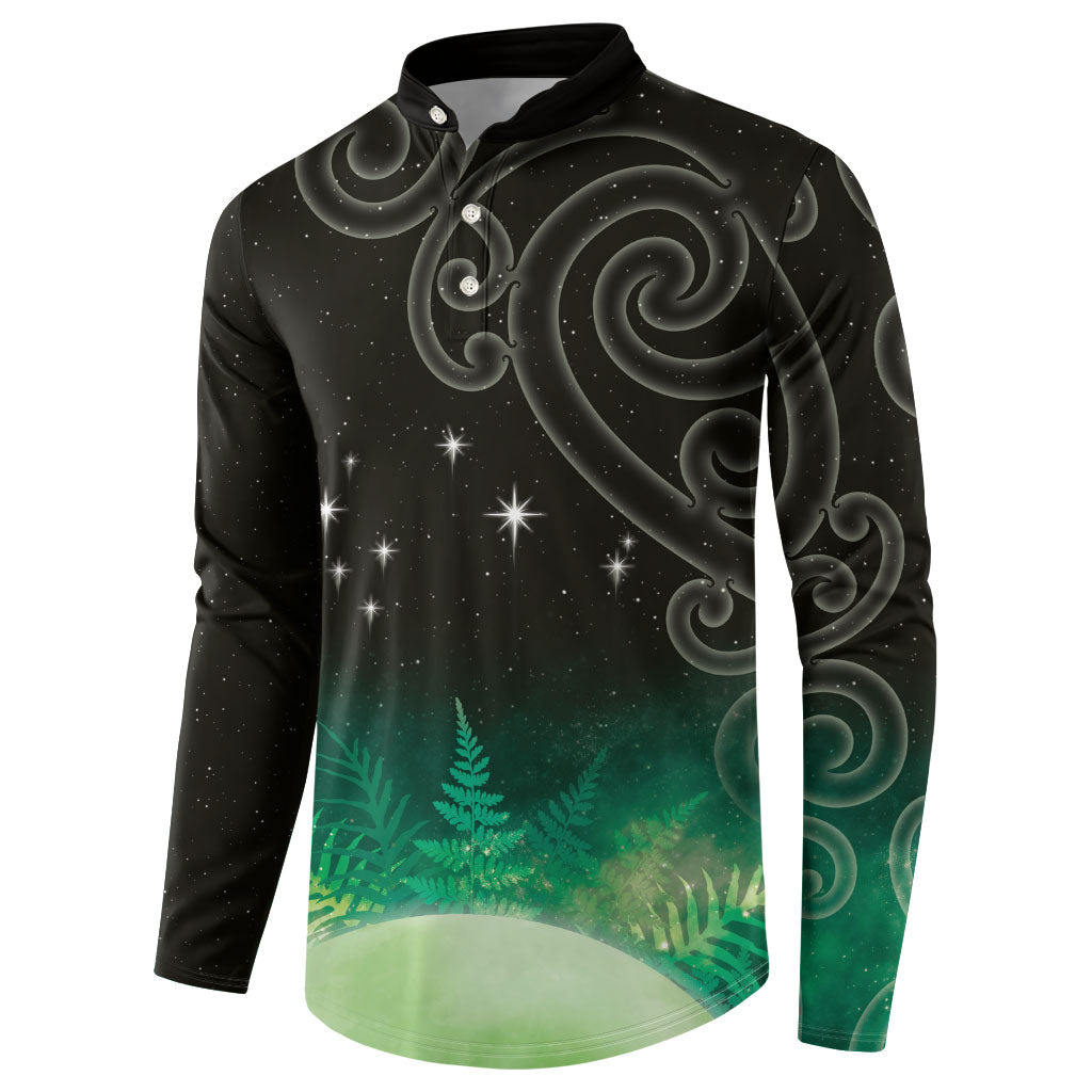 New Zealand Matariki Button Sweatshirt Pleiades Star Cluster Green Galaxy LT05 - Polynesian Pride