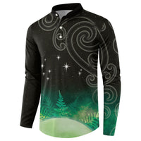New Zealand Matariki Button Sweatshirt Pleiades Star Cluster Green Galaxy LT05 - Polynesian Pride