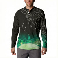 New Zealand Matariki Button Sweatshirt Pleiades Star Cluster Green Galaxy LT05 - Polynesian Pride
