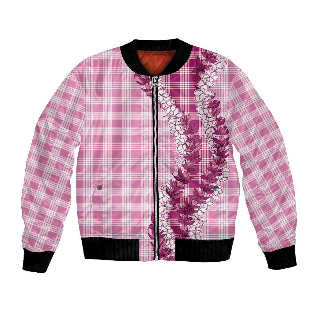 Pink Hawaii Palaka Bomber Jacket Hawaiian Honohono Lei LT05 Unisex Pink - Polynesian Pride