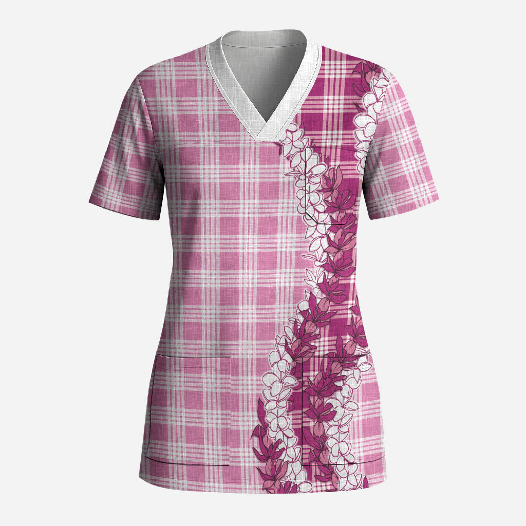Pink Hawaii Palaka Scrub Top Hawaiian Honohono Lei LT05 Adult Pink - Polynesian Pride