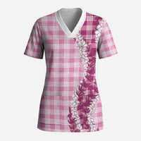 Pink Hawaii Palaka Scrub Top Hawaiian Honohono Lei LT05 Adult Pink - Polynesian Pride