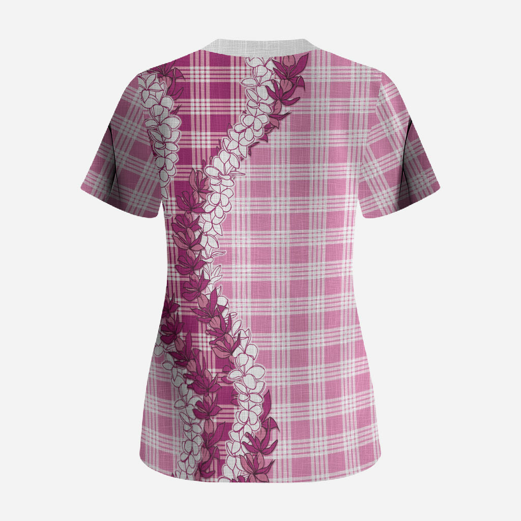 Pink Hawaii Palaka Scrub Top Hawaiian Honohono Lei LT05 - Polynesian Pride