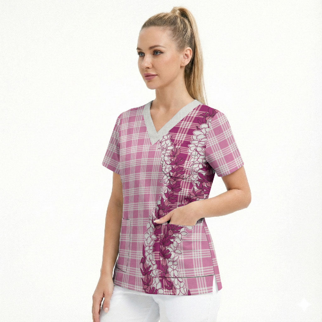 Pink Hawaii Palaka Scrub Top Hawaiian Honohono Lei LT05 - Polynesian Pride