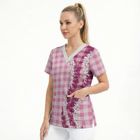 Pink Hawaii Palaka Scrub Top Hawaiian Honohono Lei LT05 - Polynesian Pride