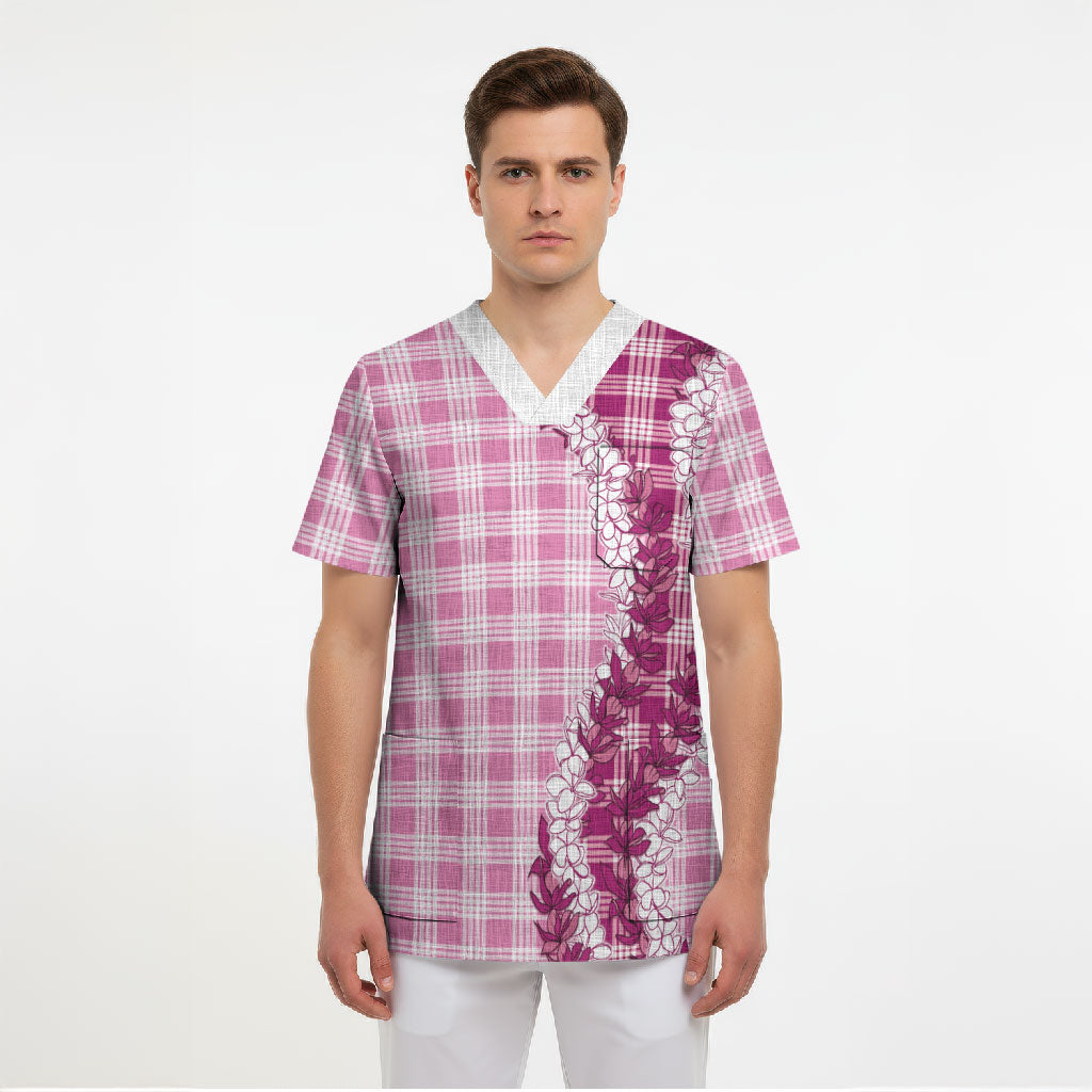 Pink Hawaii Palaka Scrub Top Hawaiian Honohono Lei LT05 - Polynesian Pride