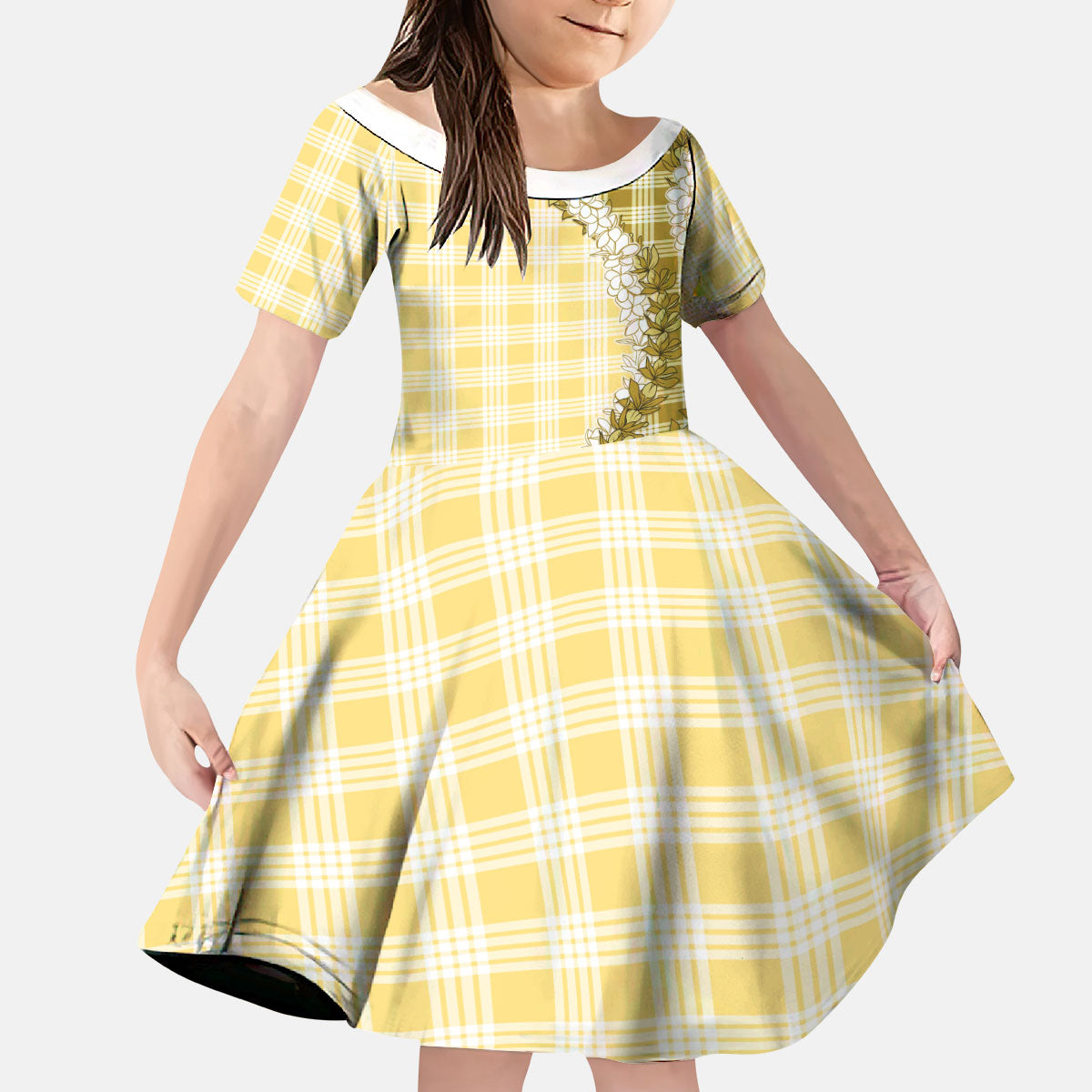 Yellow Hawaii Palaka Kid Short Sleeve Dress Hawaiian Honohono Lei LT05 KID Yellow - Polynesian Pride