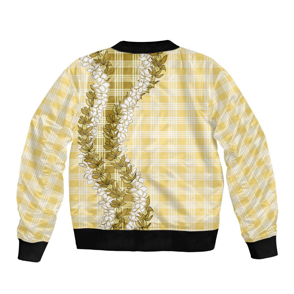 Yellow Hawaii Palaka Sleeve Zip Bomber Jacket Hawaiian Honohono Lei LT05 - Polynesian Pride