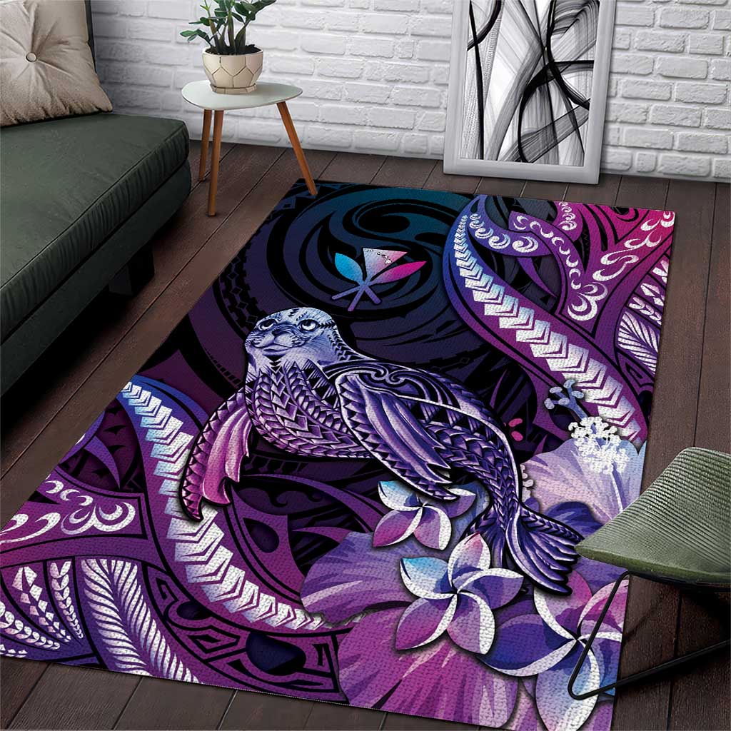 Hawaiian Monk Seal Area Rug Kakau Tribal Pattern Violet Gradient LT05 Violet - Polynesian Pride