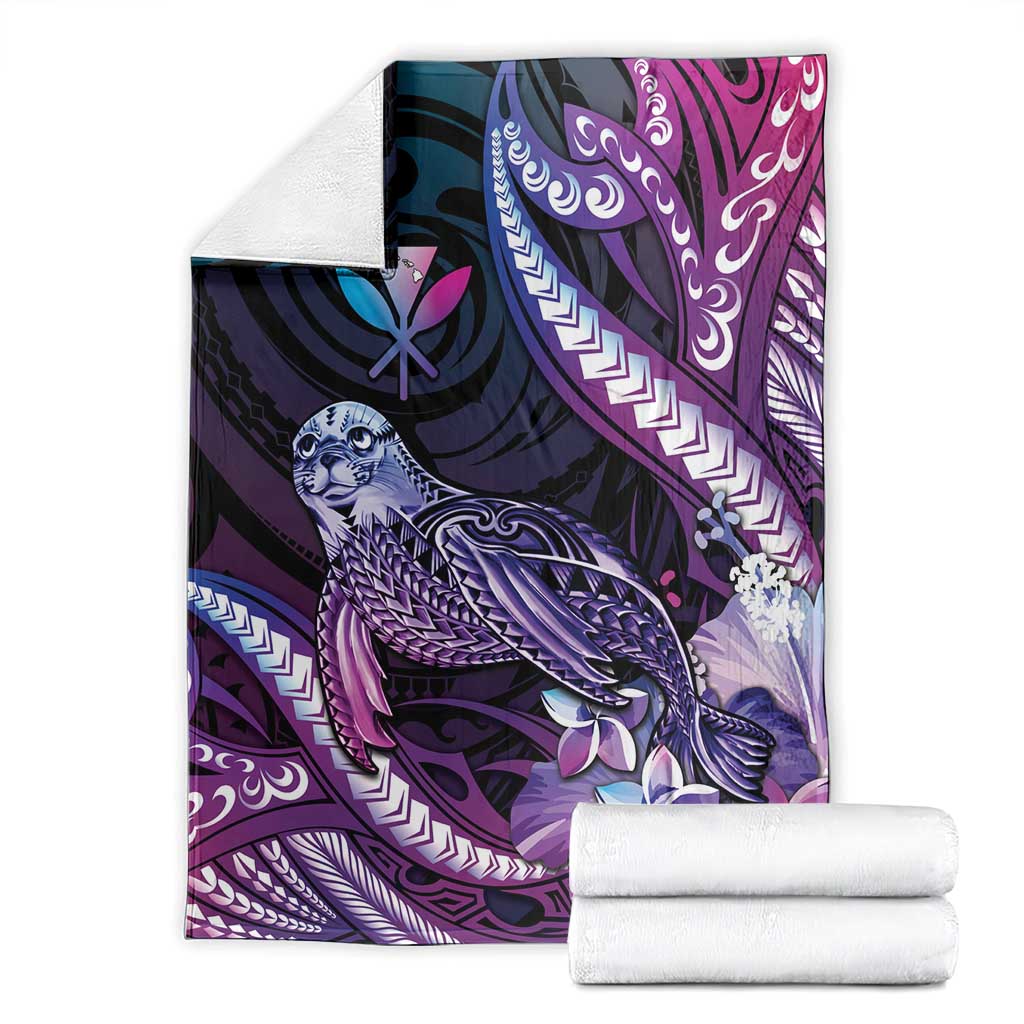 Hawaiian Monk Seal Blanket Kakau Tribal Pattern Violet Gradient LT05 - Polynesian Pride
