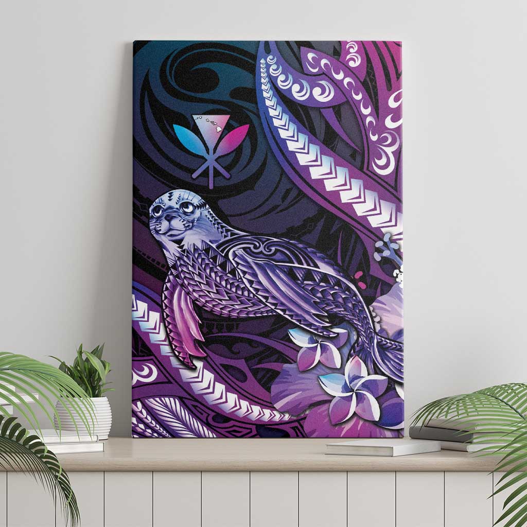 Hawaiian Monk Seal Canvas Wall Art Kakau Tribal Pattern Violet Gradient LT05 - Polynesian Pride