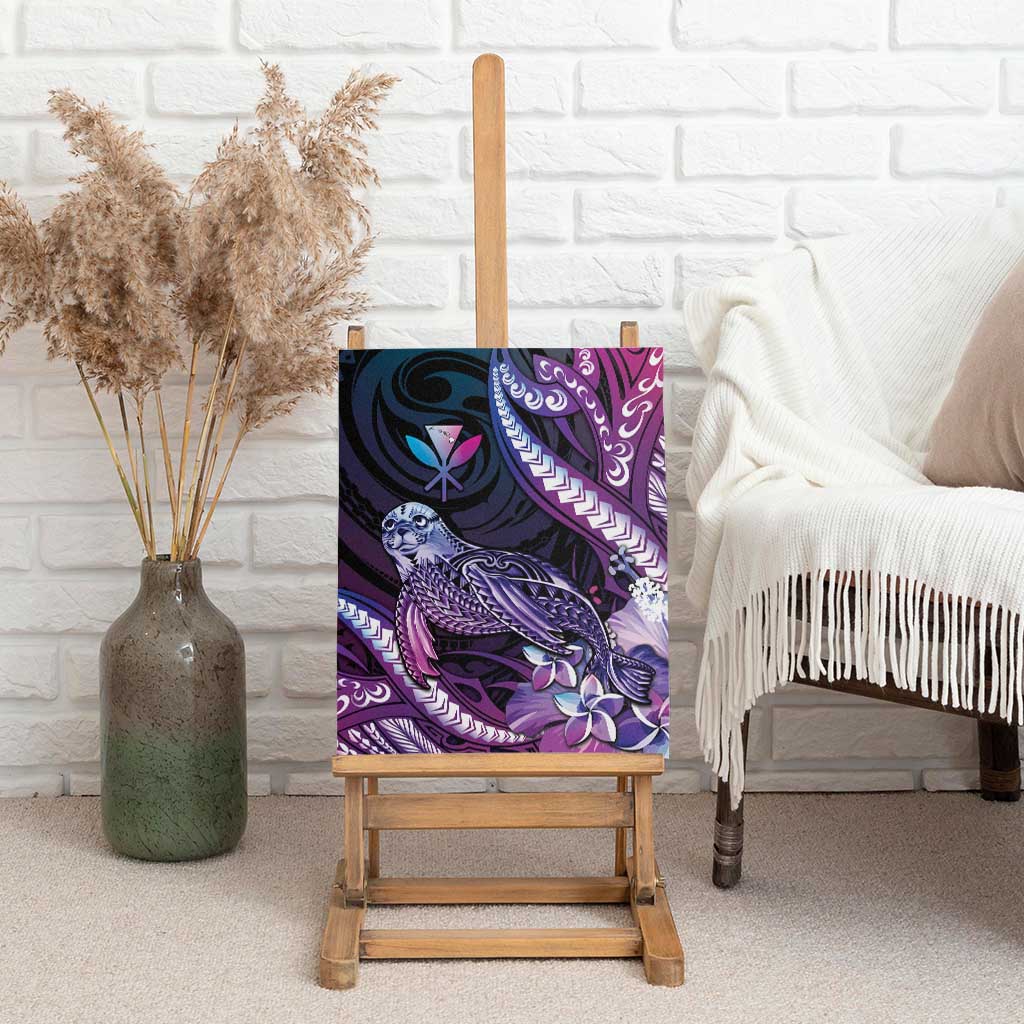 Hawaiian Monk Seal Canvas Wall Art Kakau Tribal Pattern Violet Gradient LT05 - Polynesian Pride