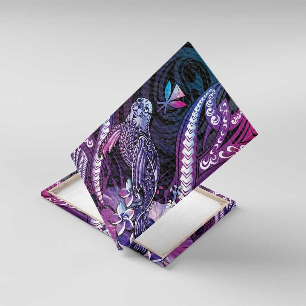 Hawaiian Monk Seal Canvas Wall Art Kakau Tribal Pattern Violet Gradient LT05 With Frame Violet - Polynesian Pride