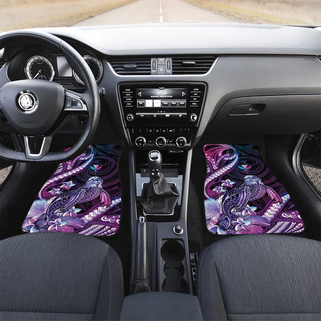Hawaiian Monk Seal Car Mats Kakau Tribal Pattern Violet Gradient LT05 Set 2pcs - Front Violet - Polynesian Pride