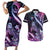 Hawaiian Monk Seal Couples Matching Short Sleeve Bodycon Dress and Hawaiian Shirt Kakau Tribal Pattern Violet Gradient