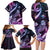 Hawaiian Monk Seal Family Matching Long Sleeve Bodycon Dress and Hawaiian Shirt Kakau Tribal Pattern Violet Gradient