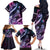 Hawaiian Monk Seal Family Matching Off The Shoulder Long Sleeve Dress and Hawaiian Shirt Kakau Tribal Pattern Violet Gradient