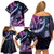 Hawaiian Monk Seal Family Matching Off Shoulder Short Dress and Hawaiian Shirt Kakau Tribal Pattern Violet Gradient