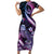 Hawaiian Monk Seal Family Matching Short Sleeve Bodycon Dress and Hawaiian Shirt Kakau Tribal Pattern Violet Gradient