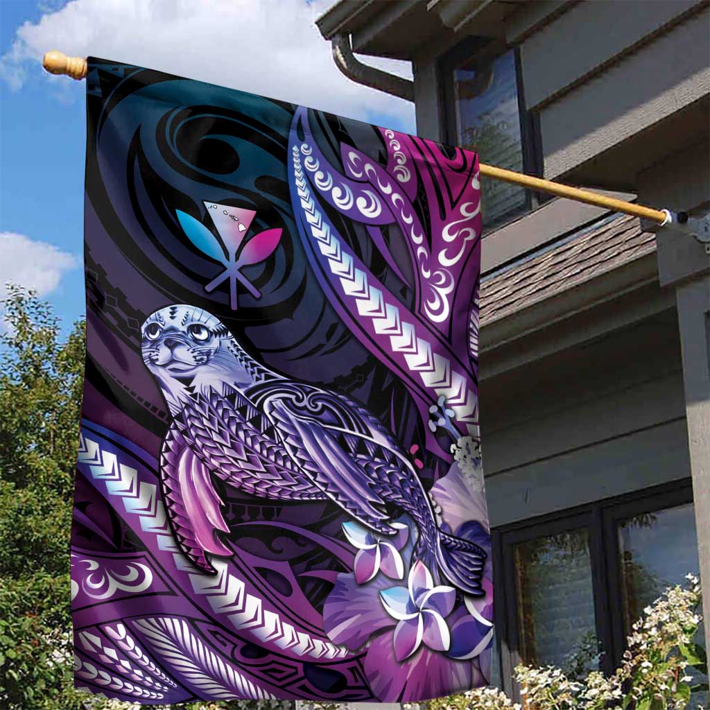 Hawaiian Monk Seal Garden Flag Kakau Tribal Pattern Violet Gradient LT05 - Polynesian Pride