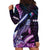 Hawaiian Monk Seal Hoodie Dress Kakau Tribal Pattern Violet Gradient