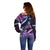 Hawaiian Monk Seal Off Shoulder Sweater Kakau Tribal Pattern Violet Gradient