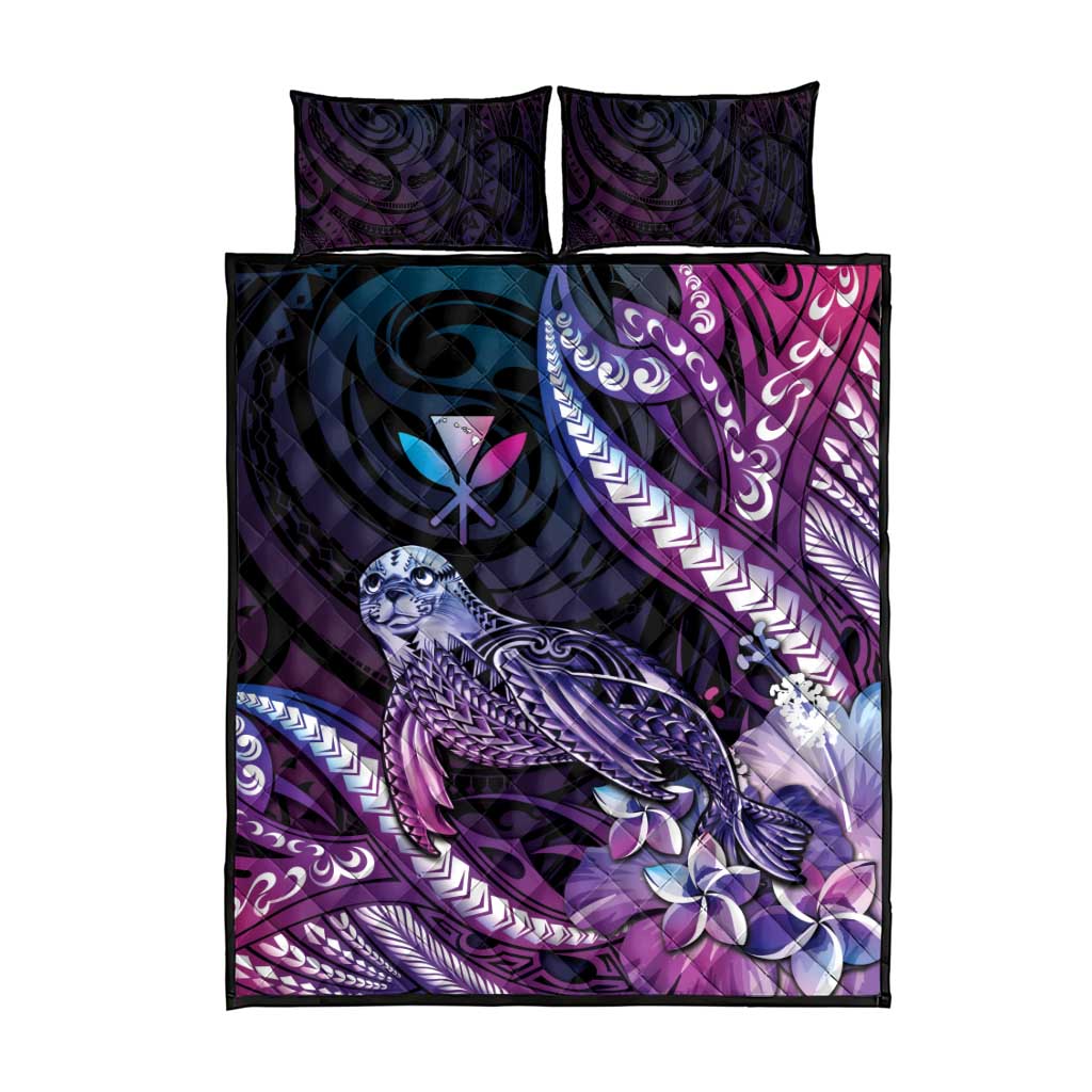 Hawaiian Monk Seal Quilt Bed Set Kakau Tribal Pattern Violet Gradient LT05 - Polynesian Pride
