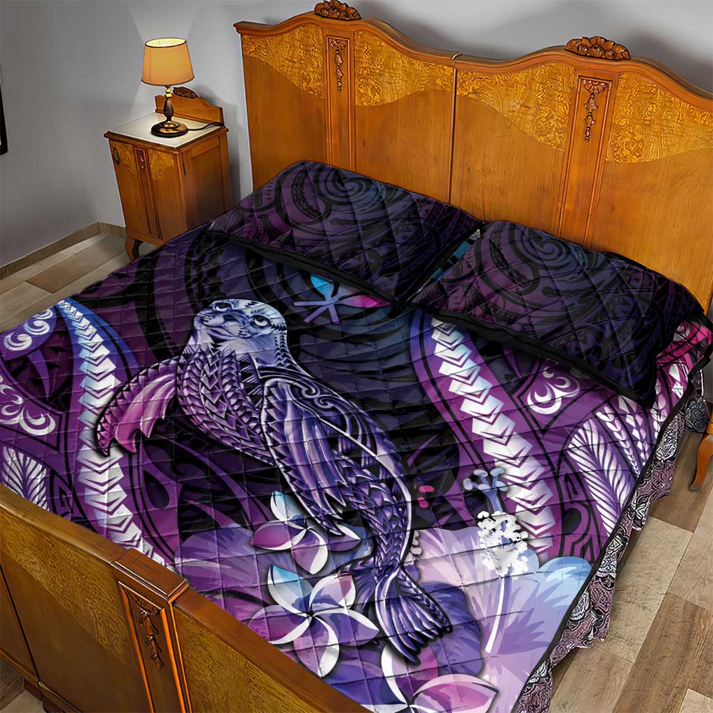 Hawaiian Monk Seal Quilt Bed Set Kakau Tribal Pattern Violet Gradient LT05 - Polynesian Pride