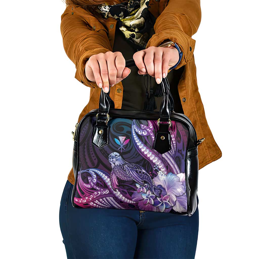 Hawaiian Monk Seal Shoulder Handbag Kakau Tribal Pattern Violet Gradient LT05 One Size Violet - Polynesian Pride