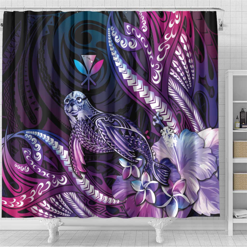 Hawaiian Monk Seal Shower Curtain Kakau Tribal Pattern Violet Gradient LT05 - Polynesian Pride