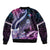 Hawaiian Monk Seal Sleeve Zip Bomber Jacket Kakau Tribal Pattern Violet Gradient