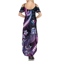 Hawaiian Monk Seal Summer Maxi Dress Kakau Tribal Pattern Violet Gradient LT05 - Polynesian Pride
