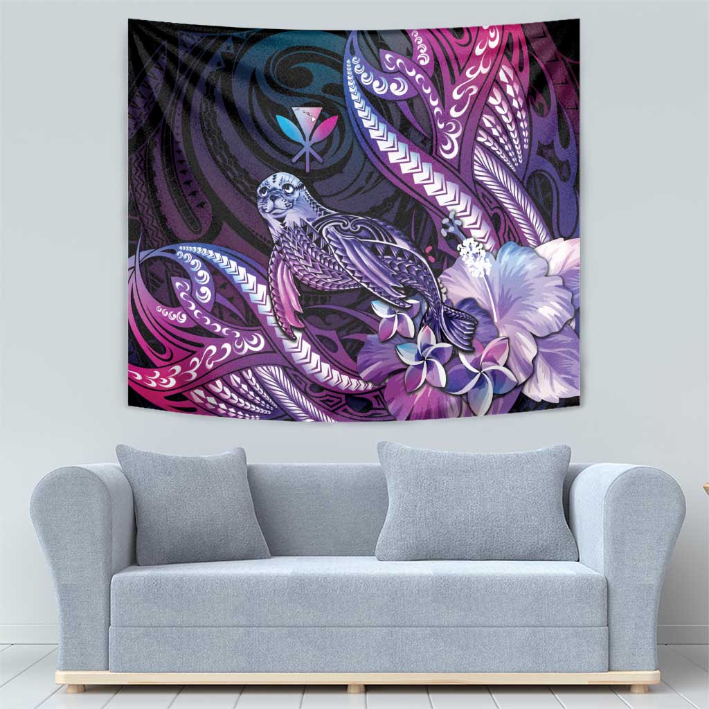 Hawaiian Monk Seal Tapestry Kakau Tribal Pattern Violet Gradient LT05 - Polynesian Pride