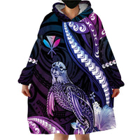 Hawaiian Monk Seal Wearable Blanket Hoodie Kakau Tribal Pattern Violet Gradient LT05 - Polynesian Pride
