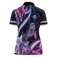 Hawaiian Monk Seal Women Polo Shirt Kakau Tribal Pattern Violet Gradient LT05 - Polynesian Pride